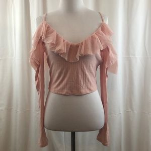 FOREVER21 Pink Ruffled Long Sleeve Blouse